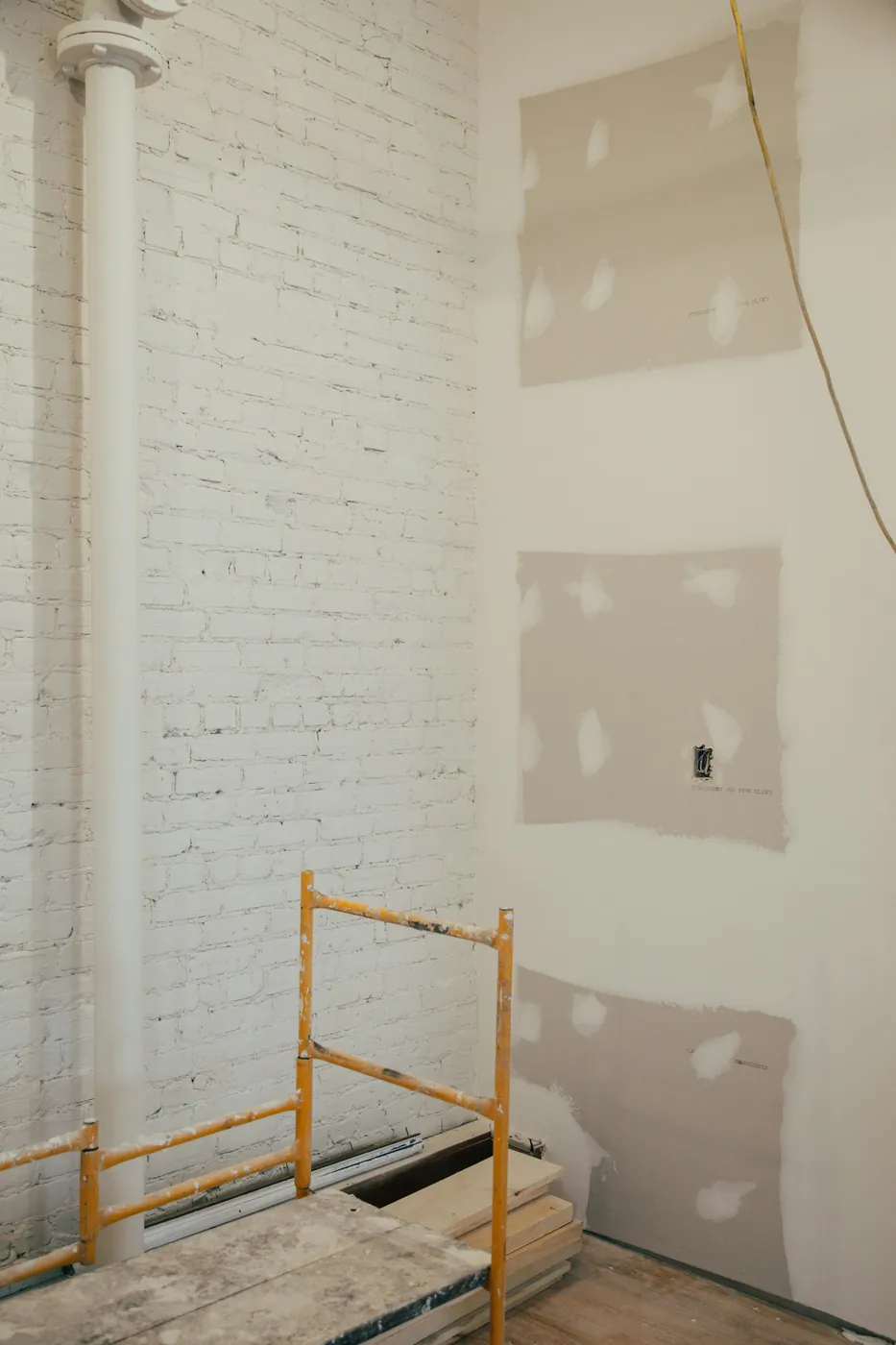 Room with taped drywall seams ready for finishing